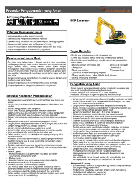 mini excavator sop|standard operating procedure for excavator.